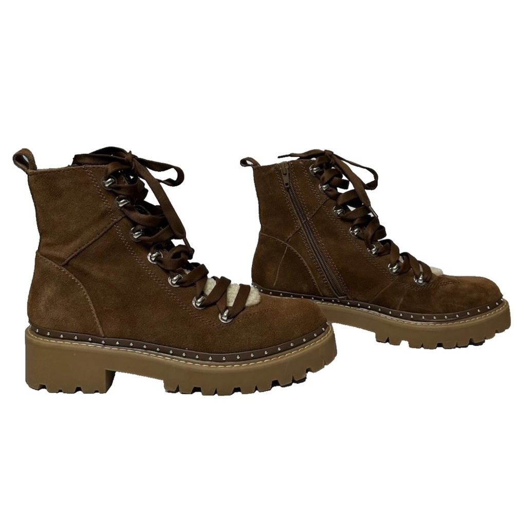 Steve Madden Rainier Cognac Suede Leather Lace Up Platform Ankle Boots - Picture 5 of 8